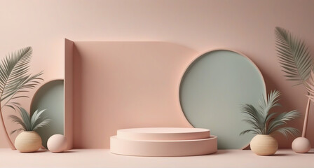 Beige Minimal Scene: Stylish Podium Display
