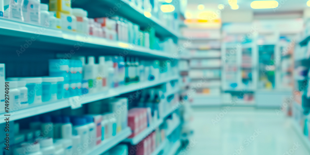 Wall mural blurred background of a pharmacy store. pharmacist and medicine concept