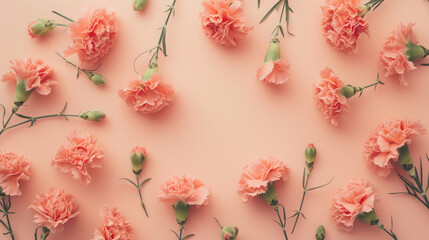 Obraz na płótnie Canvas Pink flowers top view, floral background, free space