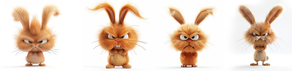 angry funny rabbits isolated on a white background - obrazy, fototapety, plakaty