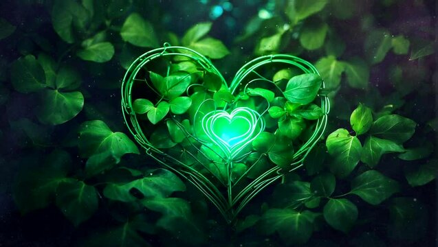 Green Heart With Glowing leaves Video