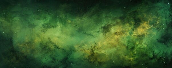 Fototapeta na wymiar Green nebula background with stars and sand