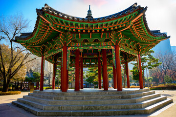 Seoul Korea Landmark Historic Architecture of Tapgol Park Pagoda, the first modern-style public park with pavilion in Korea