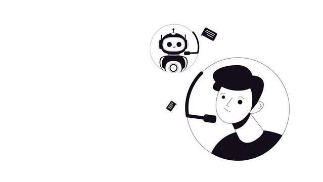 Chatbot, virtual assistant, ai customer support, artificial intelligence, loop animation video. White background.