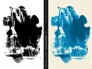 Grunge element: Decalcomania Set N°1 (rolled paint in black and white and global colors separated in 5 blue tones)
