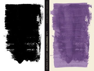 Grunge element: Decalcomania Set N°5 (rolled paint in black and white and global colors separated in 5 purple tones) - obrazy, fototapety, plakaty