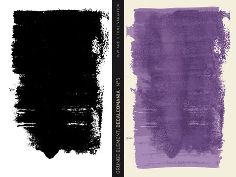 Grunge element: Decalcomania Set N&deg;5 (rolled paint in black and white and global colors separated in 5 purple tones)