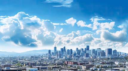 An aerial view captures the bustling cityscape from above on a bright