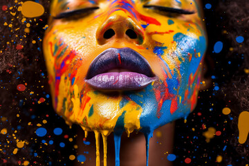 Colorful close-up portrait of a woman with painted face.