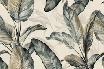 Fotobehang Vintage botanical illustration of tropical leaves, boho style wallpaper © Dinara