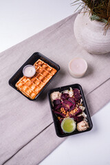 Fresh salad with beets, cabbage, walnuts, pate and sauce