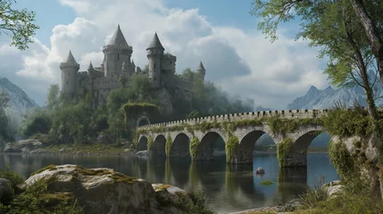 Foto op Canvas Old medieval castle, bridge. Landscape fortress, historical palace © Mars0hod