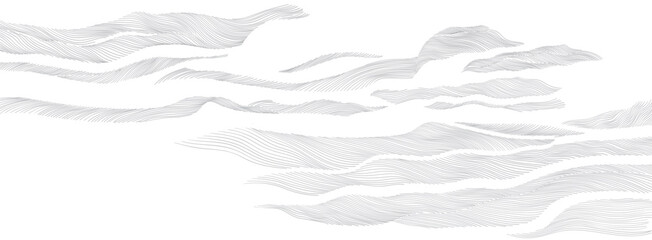 Obraz premium Abstract landscape background with white and grey hand drawn line pattern vector. Ocean sea art with natural template. Banner design and wallpaper in vintage style. 