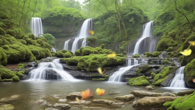 waterfall in the forest seamless looping 4k animation video background