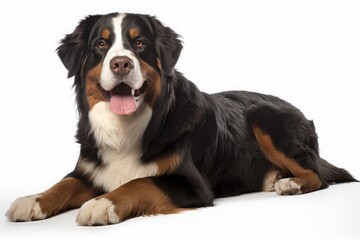 Bernese Mountain Dog, a breed of dog, an adult animal on a white background.