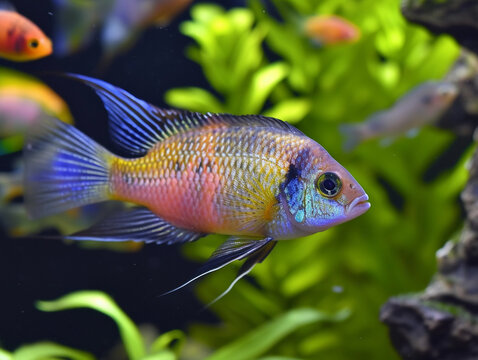 Colorful Cichlid in a Planted Aquarium