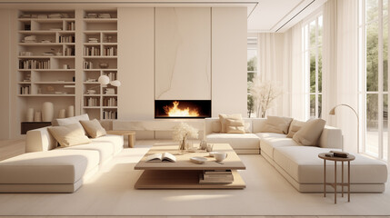 Modern All-White Living Room: Contemporary Design with Clean Lines and Minimalist Aesthetics