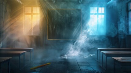 classroom blackboard chalk bright atmosphere light - obrazy, fototapety, plakaty