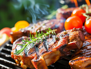 Close-up of Barbecue Ribs on Grill