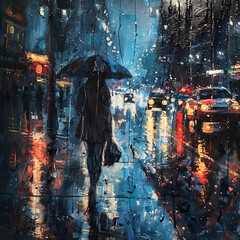rain, wet, city, colors, woman,