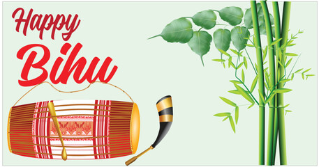 Vector illustration of Happy Rongali Bihu, Assamese New Year, Indian traditional festival, Harvest festival of Assam.	