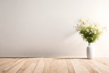White  vase on the wooden table with white background texture 