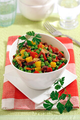 Stewed peas with ham and pumpkin.