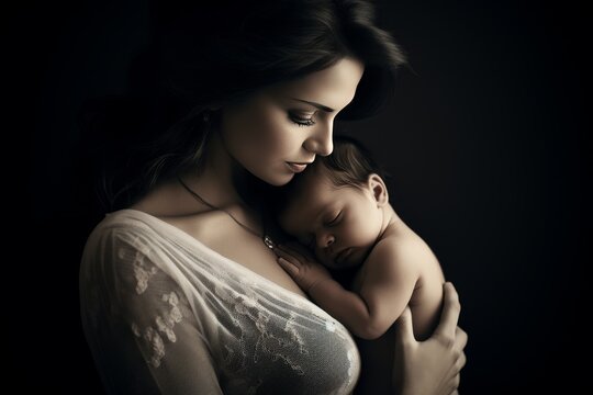 Tender moment of mother embracing newborn - pure love and happiness captured in a photo
