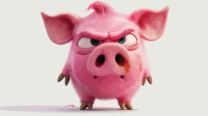 cute pink pig cartoon with angry character on white