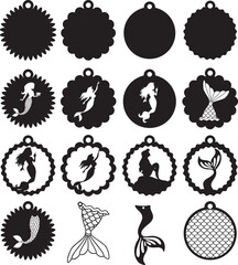 Mermaid earrings, summer earrings bundle, leather earring, earring for glowforge, laser cut earring, vector illustration file