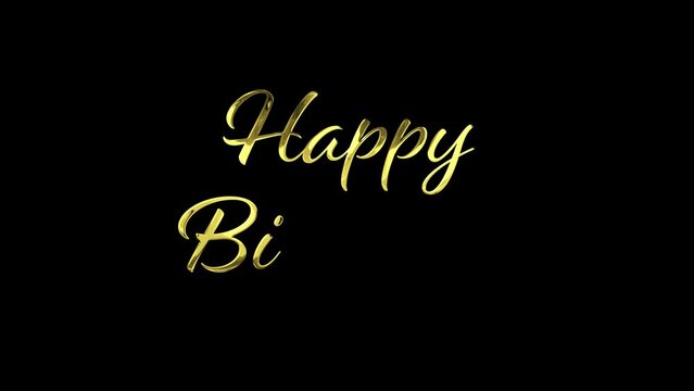 Happy Birthday animation text handwriting in gold color on the black background alpha channel. 4K Animation footage. Good for birthday card