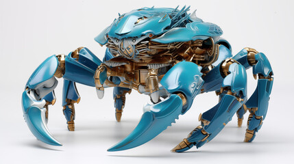 Close-Up of Blue Crab on White Background: Detailed Aquatic Portrait