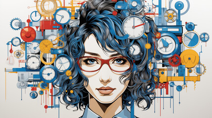 Modern Art: Close-Up of Woman's Face with Fantastical Objects in Hair