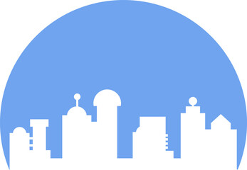 Silhouette City Skyscraper in Circle Illustration
