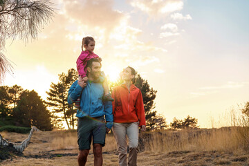 Family Enjoying Sunset Hike
