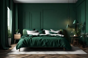 Green bedroom in hotel