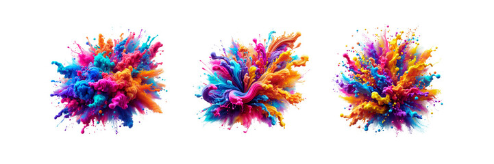 Fototapeta premium Set of Holi liquid colorful splash, illustration, isolated over on transparent white background