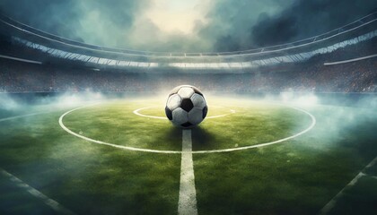 soccer ball in the center of the football field at the stadium - illustration