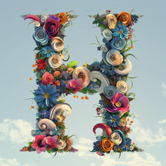 Letter H made of flowers with background 
