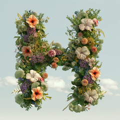 Letter H made of flowers with background 