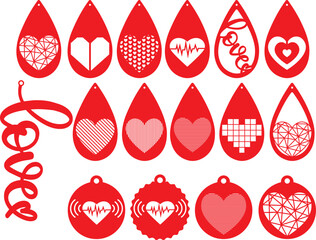 Valentine earrings, heart earrings bundle, leather earring, earring for glowforge, laser cut earring, vector illustration file