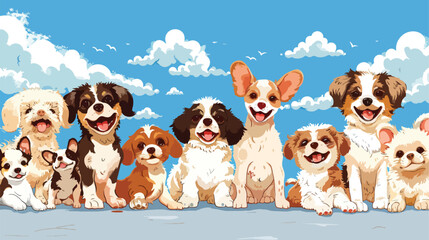 Obraz na płótnie Canvas Cartoon Illustration of Cute Dogs or Puppies Group Aga