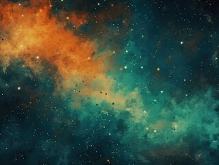 Teal nebula background with stars and sand