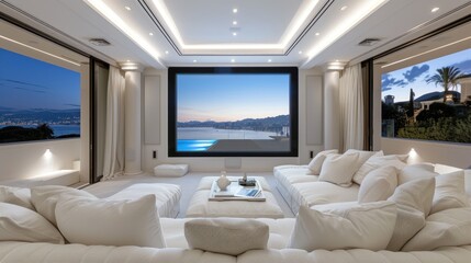 Photo symmetrical shot white color cozy cinema room