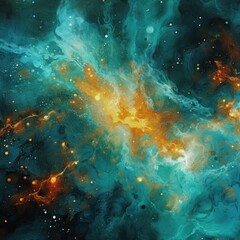 Fototapeta na wymiar Turquoise nebula background with stars and sand