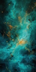 Turquoise nebula background with stars and sand