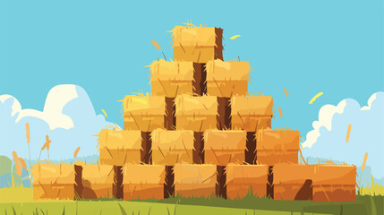 Hay bales stacked in a pyramid on an isolated background