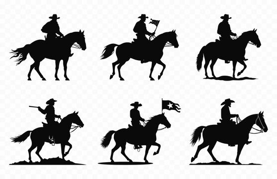 Mexican Cowboy Riding a Horse Silhouettes Vector Set, Charro horse black Silhouette bundle