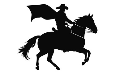 Mexican Cowboy Riding a Charro Horse silhouette vector isolated on a white background, Charro Horse Black Clipart