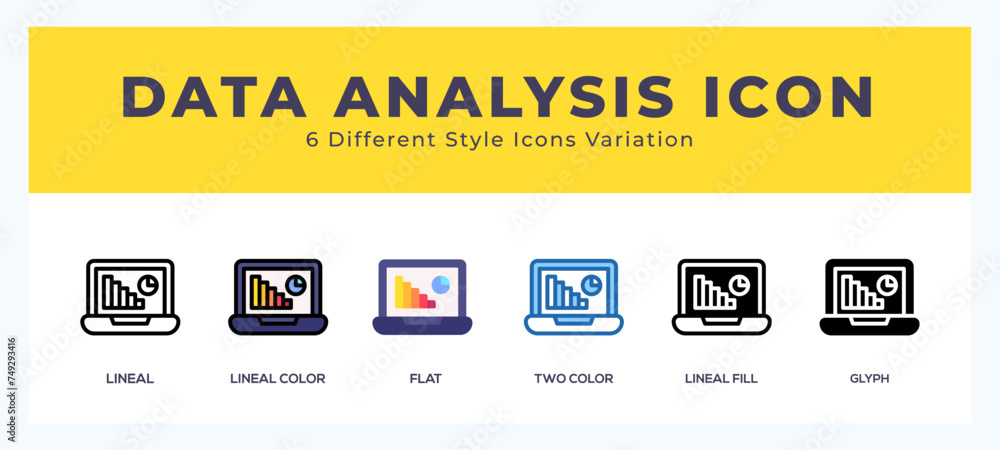 Poster data analysis set of icons. vector illustration with different styles.